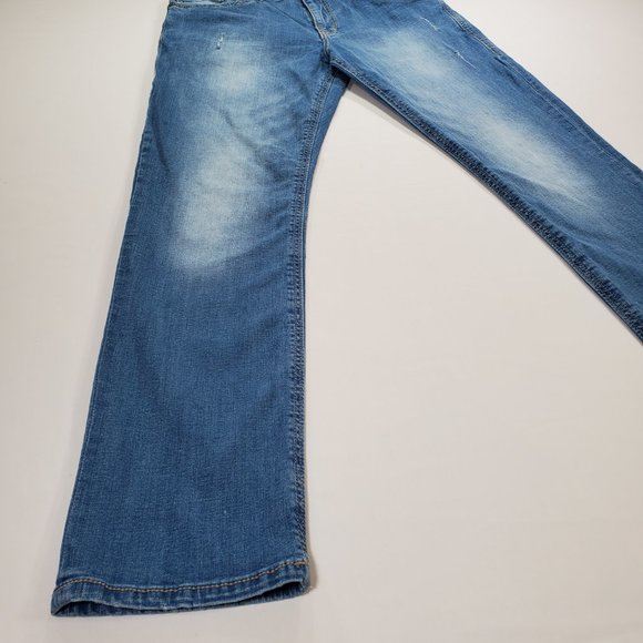 Rock and Republic Jeans Mens 34x32 Blue Denim Slim Straight Stretch Faded Grunge - Picture 4 of 16